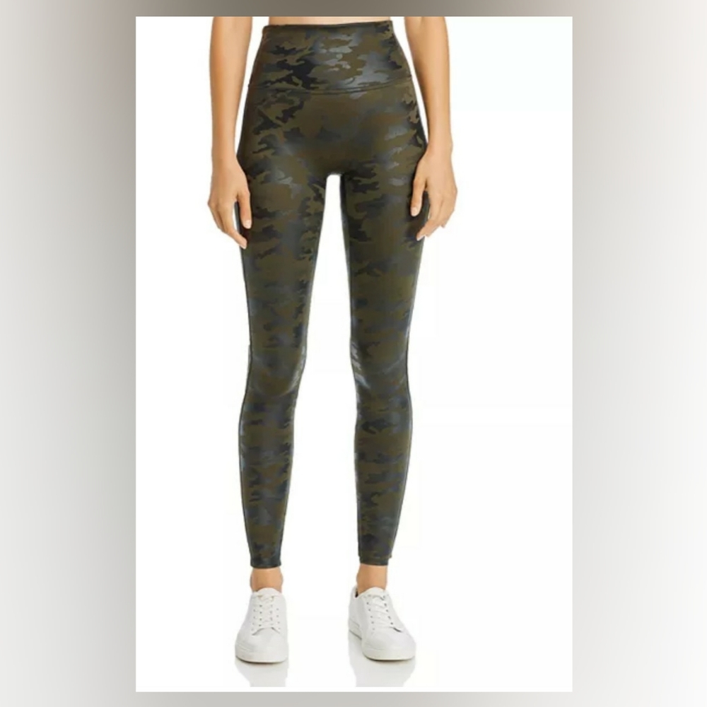 spanx green camo faux leather high rise leggings - Picture 2 of 6